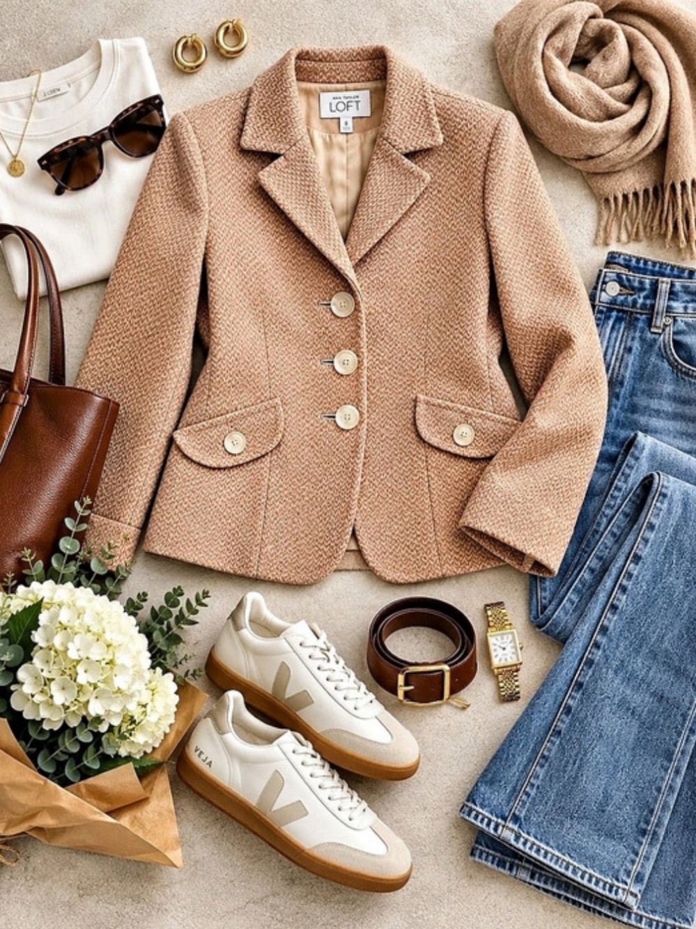 Ann Taylor LOFT Wool Blend Tweed Blazer Peach Pink Size 8